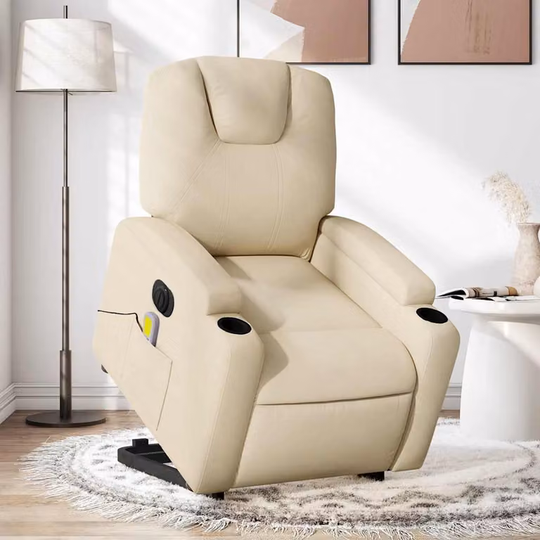 Poltrona Alzapersona Massaggiante Elettrica vidaXL in Tessuto Beige con Supporto per Senior