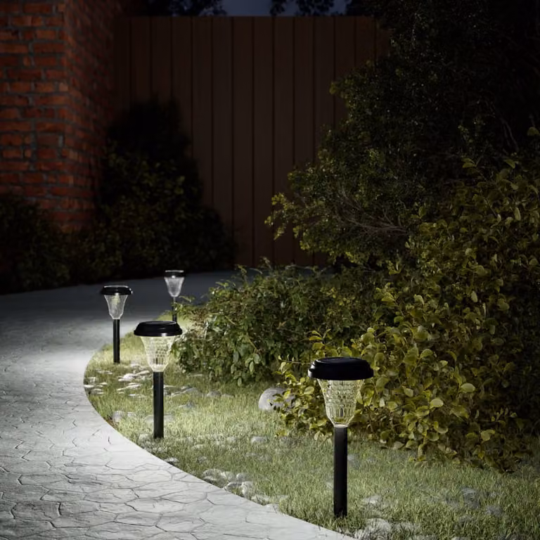 Set di 12 luci solari LED vidaXL bianche per percorsi da giardino con picchetti e sensore crepuscolare