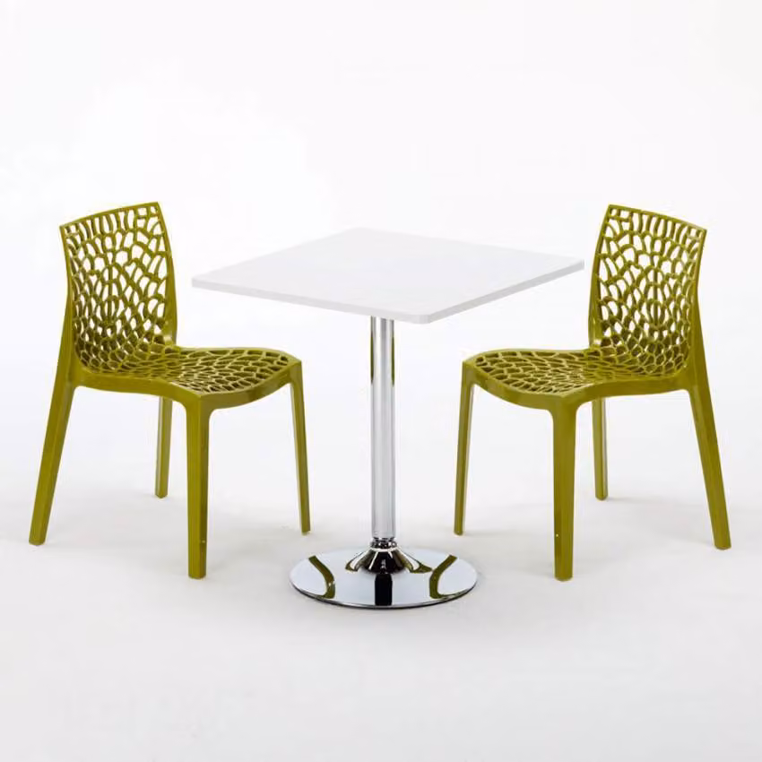 Tavolo quadrato bianco e 2 sedie Set di bastoni per interni in polipropilene colorato Grand Soleil Gruvyer Cocktail - Verde anice