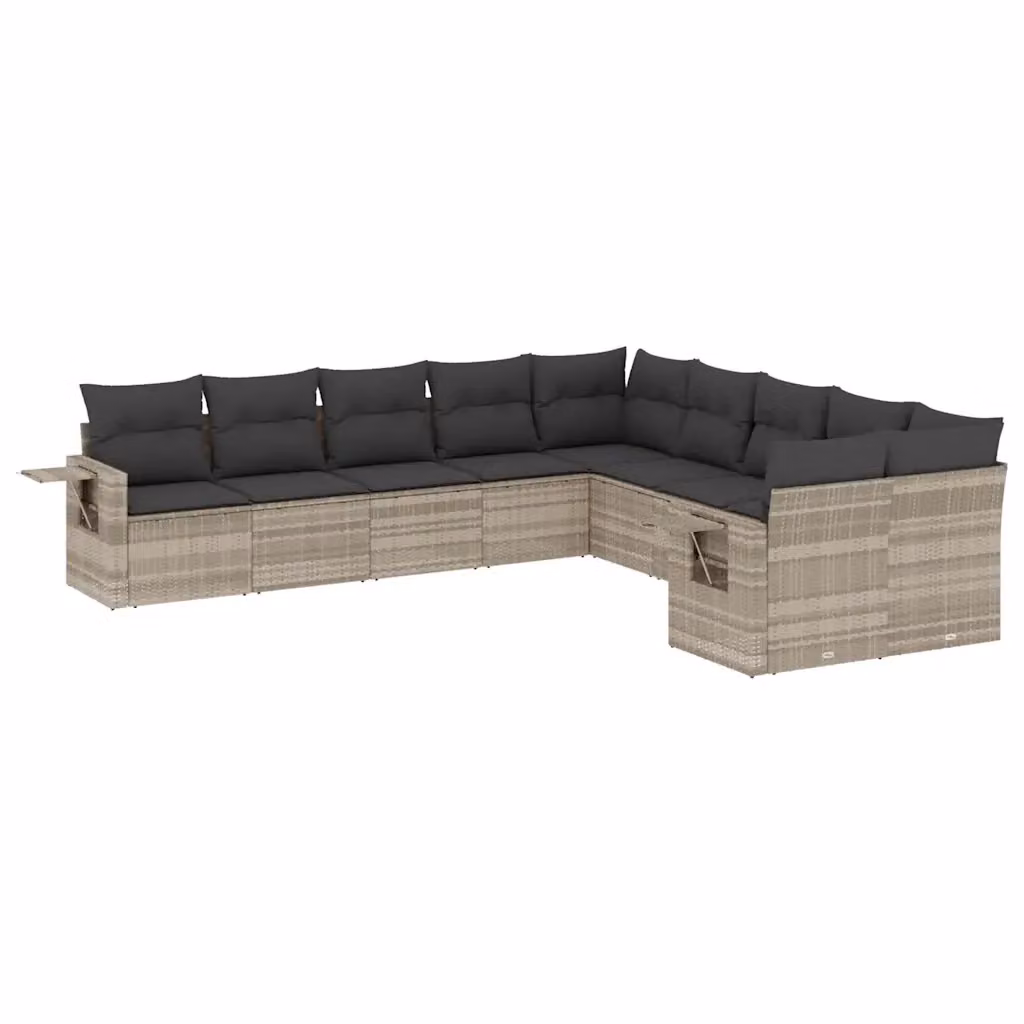 vidaXL Set Divano da Giardino a L 10 Pezzi in Polyrattan con Cuscini Antracite e Struttura in Metallo – 2