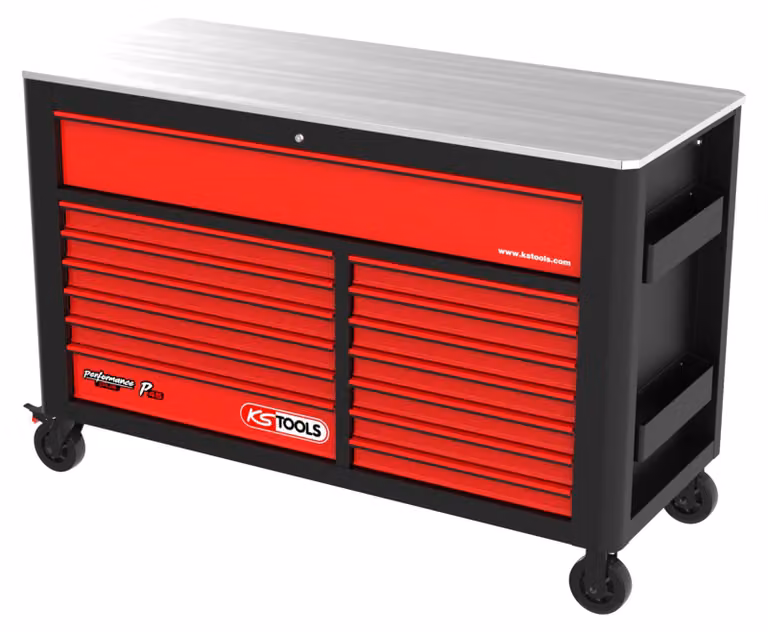 KS TOOLS PERFORMANCEplus P45 NERO/ROT Carrello da officina con 14 cassetti - 873.7014