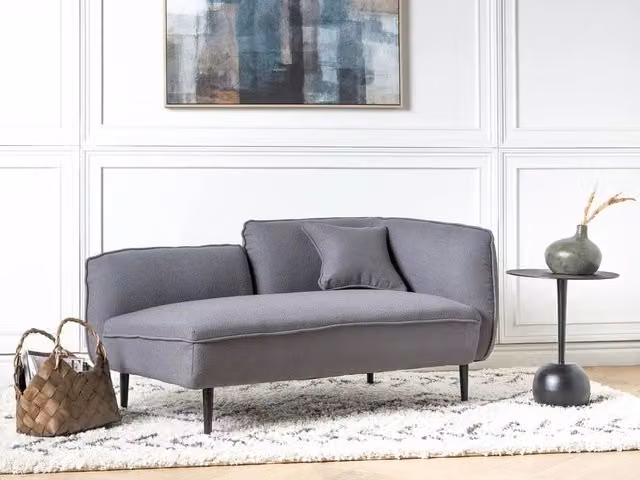 Chaise longue BELIANI a forma a L con lato destro in tessuto bouclé grigio, completa di cuscini, L: 138 cm, P: 77 cm, H: 74 cm – 1