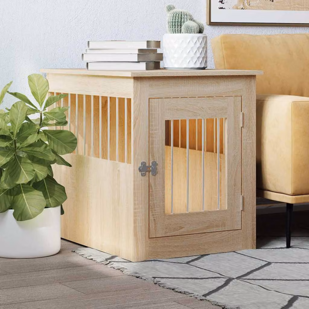Gabbia per cani da arredamento vidaXL in legno multistrato color rovere sonoma, L: 55 cm, P: 75 cm, H: 65 cm