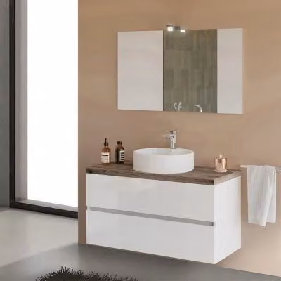 Mobile bagno sospeso Town bianco con top rovere fossile per lavabo d'appoggio L: 100 cm, P: 46 cm, H: 54 cm – 1