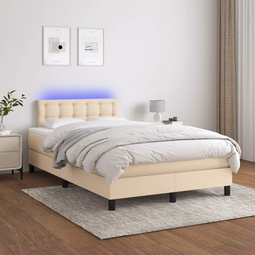 Maison Exclusive - Letto a Molle con Materasso e LED Crema 120x200cm in Tessuto