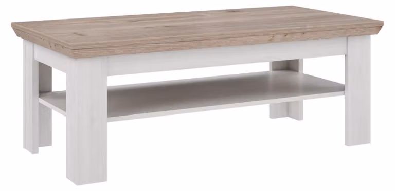 Tavolino da salotto >ILOPPA< con ripiano, finitura Snow / rovere Nelson - 120,6x45,3x60,4 cm (LxHxP)