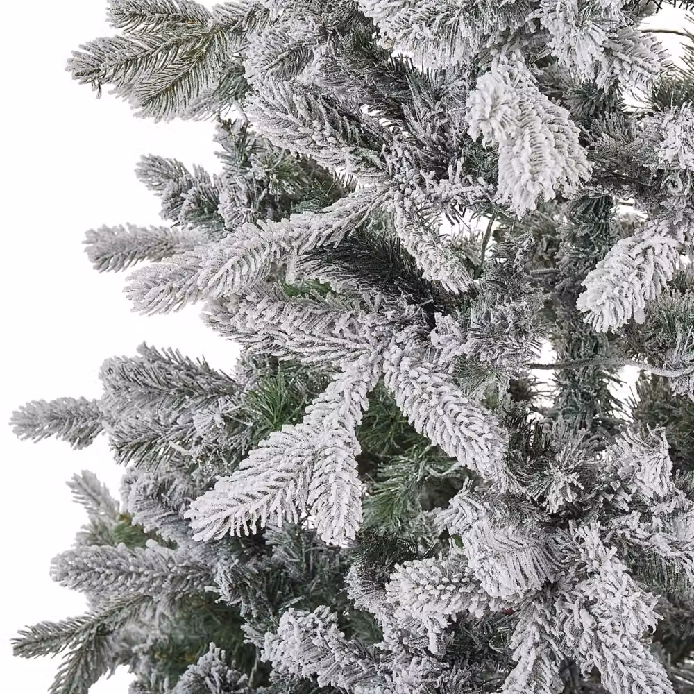 Albero di Natale artificiale Beliani innevato con luci LED bianco caldo e supporto in metallo, Altezza: 210 cm – 2