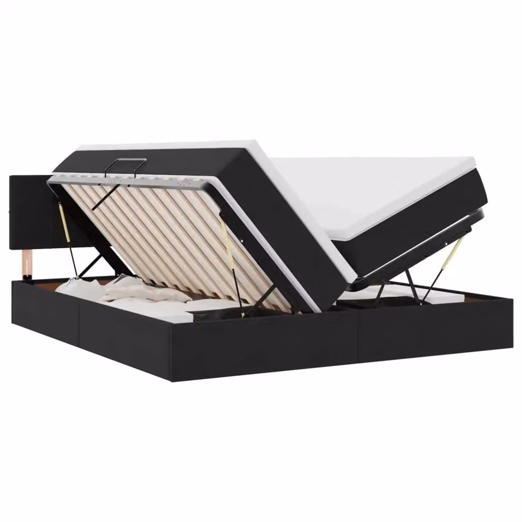 Letto con contenitore e luci LED vidaXL in velluto nero con porta USB, L/P: 200 x 200 cm – 2
