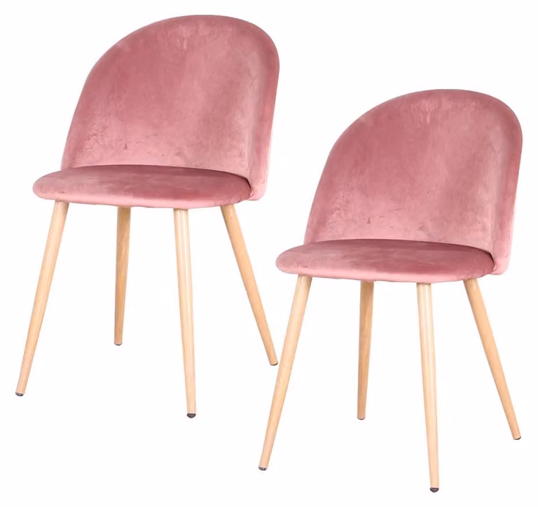 Set di 2 sedie da pranzo in velluto, con gambe in metallo, design scandinavo, adatte per cucina e sala da pranzo, colore rosa