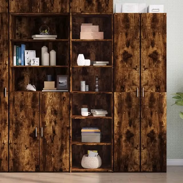 Credenza moderna vidaXL in legno multistrato color rovere fumo, L: 50 cm, P: 41 cm, H: 185 cm