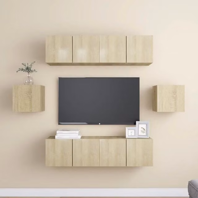 Set di mobili porta TV moderno vidaXL in legno multistrato beige da 6 pezzi per soggiorno