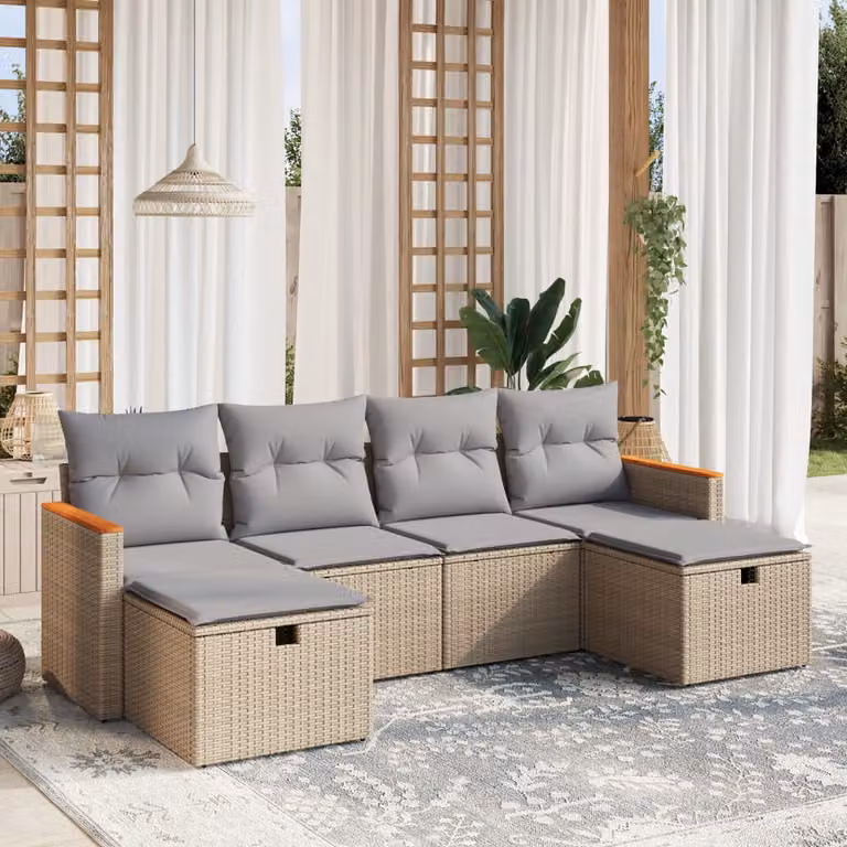 vidaXL Set Divano da Giardino a L 6 pz con Cuscini Beige e Grigio in Polyrattan e Metallo