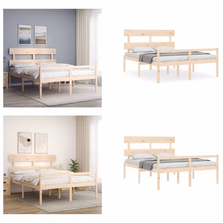 vidaXL Letto senior con testiera 160x200 cm in legno massiccio - Letto senior - Letti per anziani - Letti per anziani
