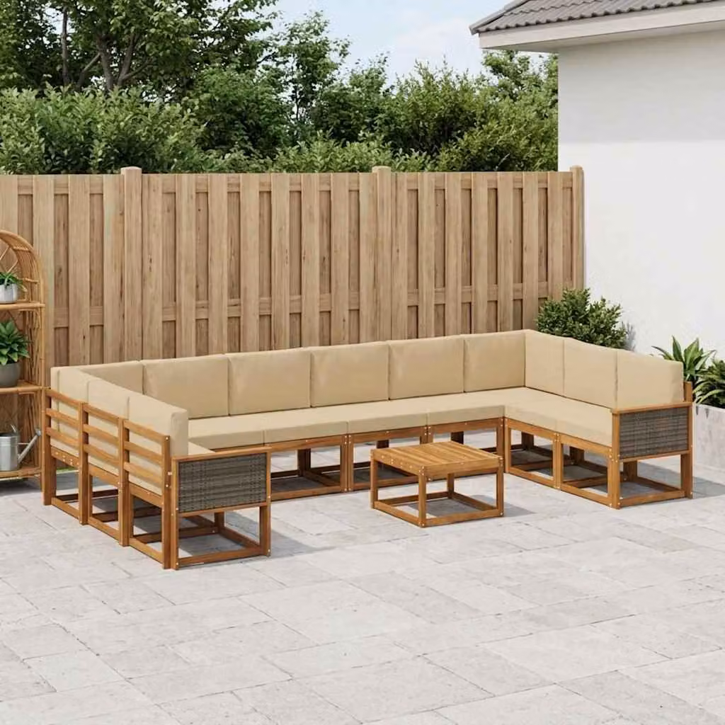 Set di divani da esterno vidaXL 11 pezzi in legno di acacia con cuscini, colore beige e marrone