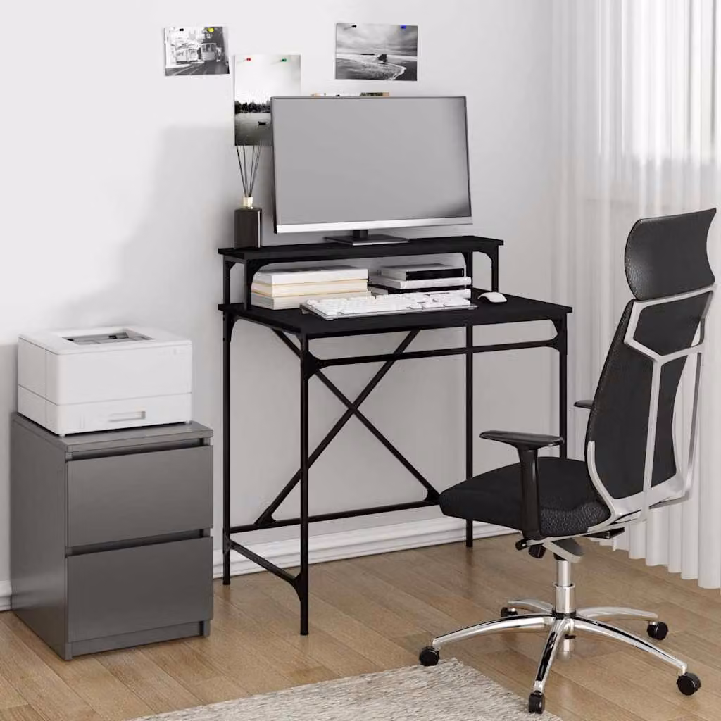 Scrivania da computer vidaXL in stile industriale con struttura in metallo e piano in legno, colore nero, L 80 cm x P 50 cm x H 90 cm
