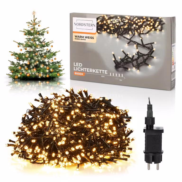Nordstern LED cluster fairy lights bianco caldo 800 LED - decorazione albero di Natale per interni ed esterni con spina 16 m - Illuminazione a grappolo