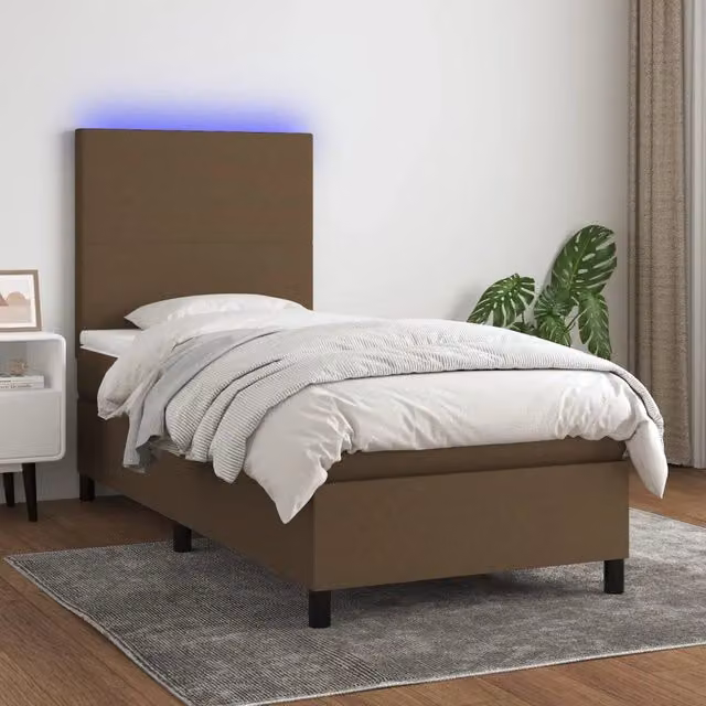 Letto Ibrido vidaXL con Materasso e Illuminazione LED, Tessuto Marrone e Bianco, L/P/H: 90 x 200 x 203 cm – 1