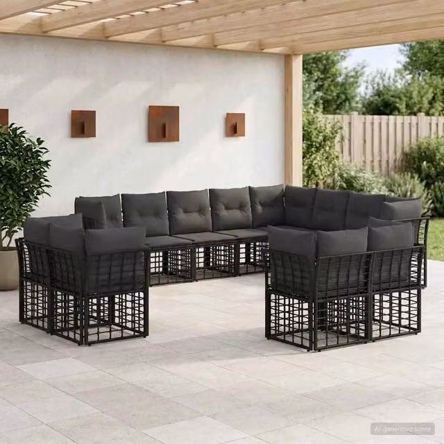 Set di divani da esterno Nero e Grigio scuro Poliestere 3437609