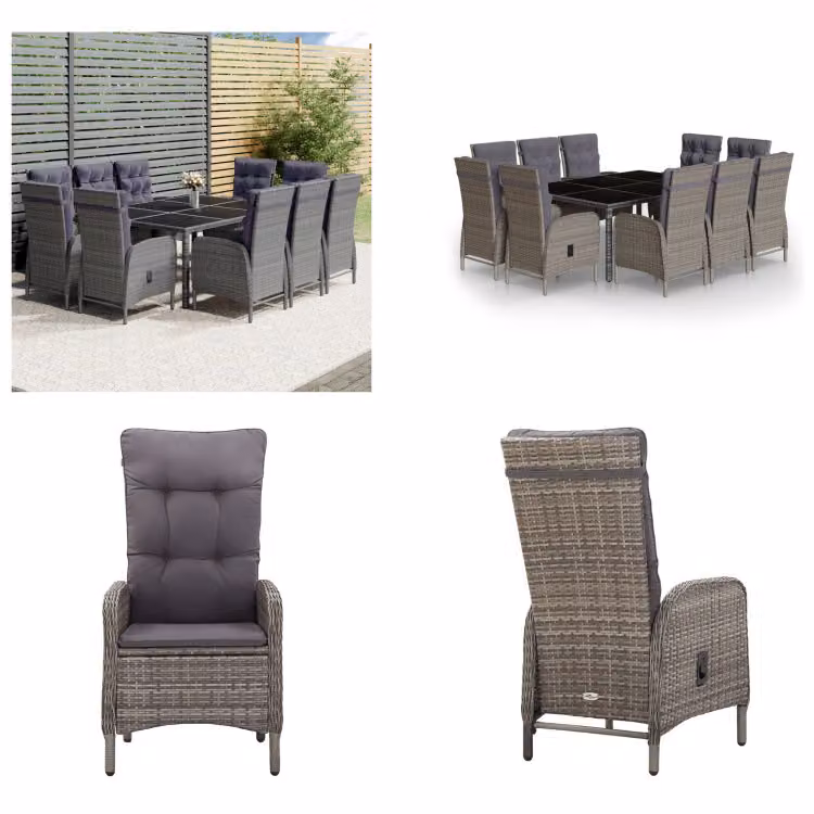 vidaXL set da pranzo da giardino 11 pezzi in rattan grigio - Set da pranzo da giardino - Set da pranzo da giardino - Set da pranzo in rattan - Set da pranzo da esterno
