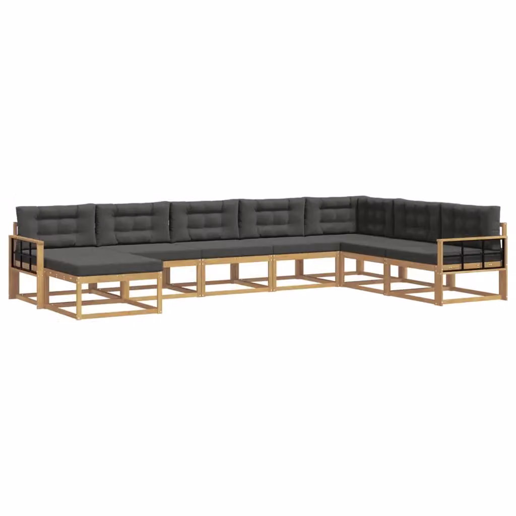 Set di divani da esterno a L vidaXL in legno di acacia con cuscini, Bianco, Antracite e Marrone – 2