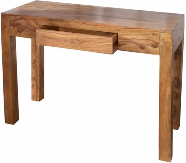 Scrivania retta ORBO 100 cm in legno massiccio di Sheesham verniciato con cassetto - Marrone naturale