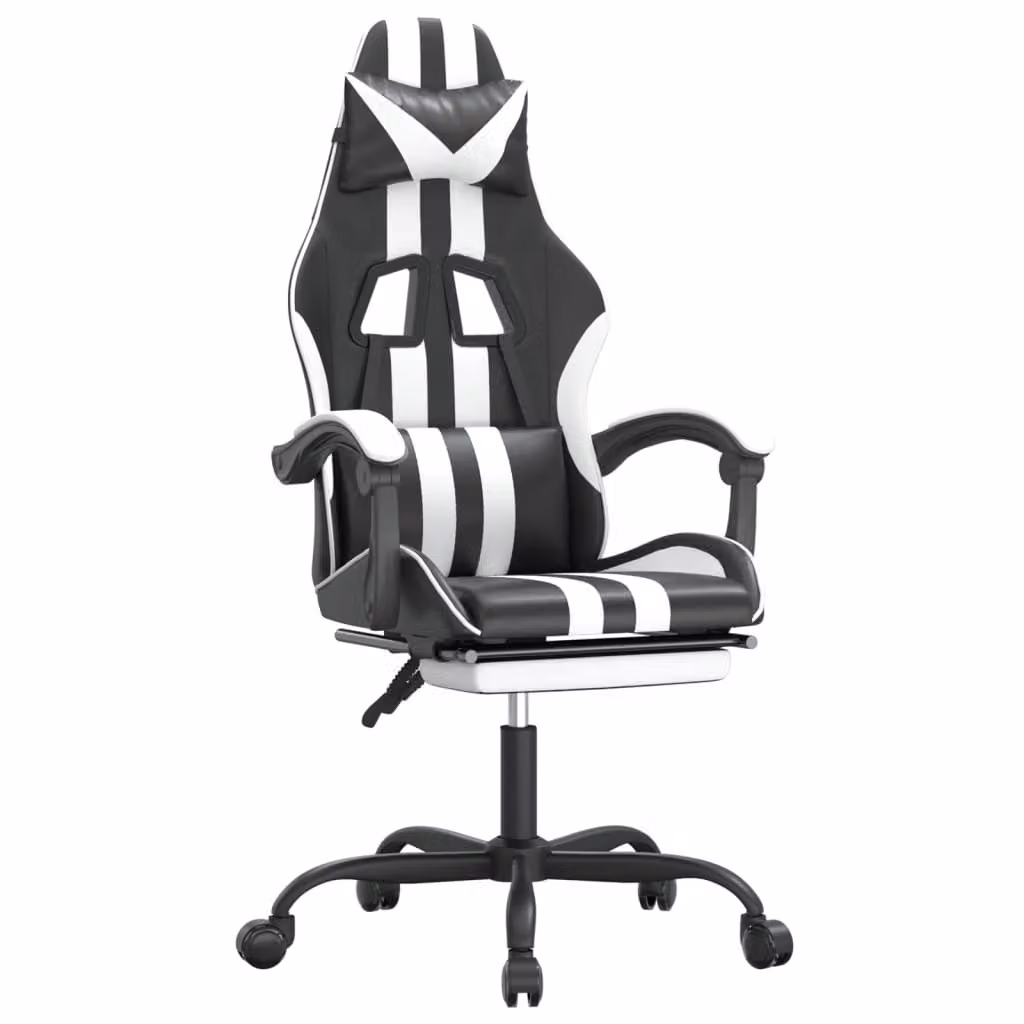 Sedia da Gaming Girevole Poggiapiedi Nero e Bianco Pelle finta