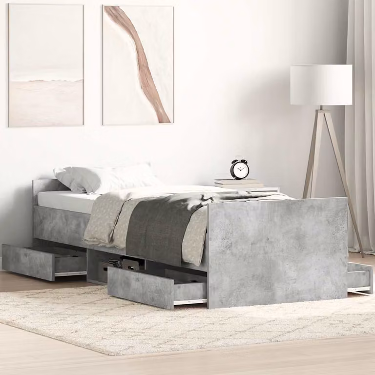 vidaXL Giroletto con Testiera e Pediera in Grigio, L/P/H: 100 x 200 x 103 cm