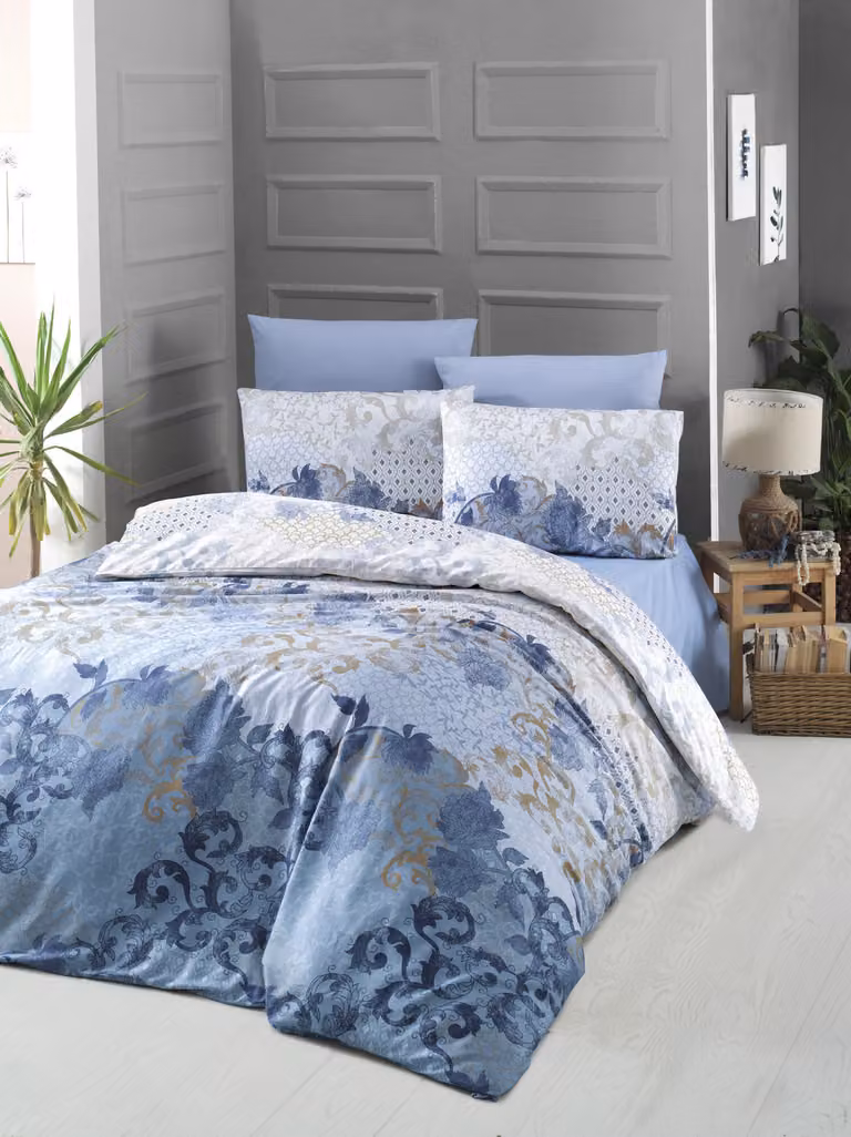 L'Essentiel Linge de Maison, Nerissa- VCF7345, blu, copripiumini, 100% raso di cotone