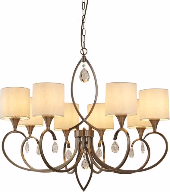 Lampadario Contemporaneo Alberto Acciaio Ottone Vetro Bianco 8 Luci E14