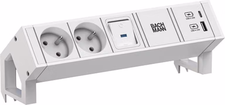 BACHMANN DESK2 bianco 2xUTE 1xSchalter 1xUSB A/C 22W 0,2m GST18