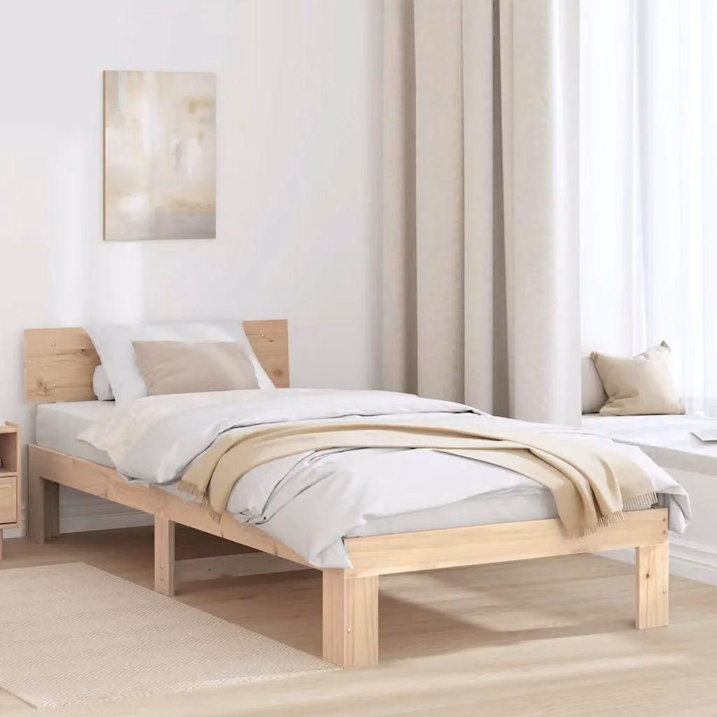 Struttura del letto moderna vidaXL in pino massello naturale, L/P/H: 90 x 190 x 66 cm