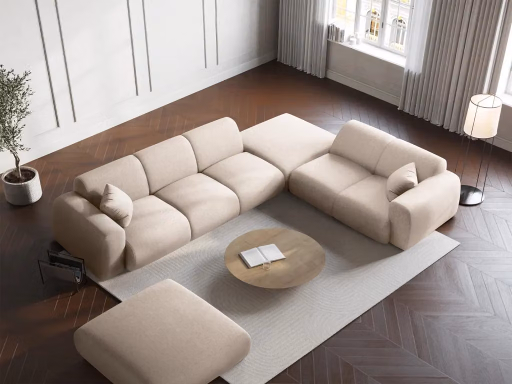Divano angolare destro Nolio Cosmopolitan Design a 4 posti in ciniglia beige chiaro L: 315 cm, P: 148 cm, H: 72 cm – 2