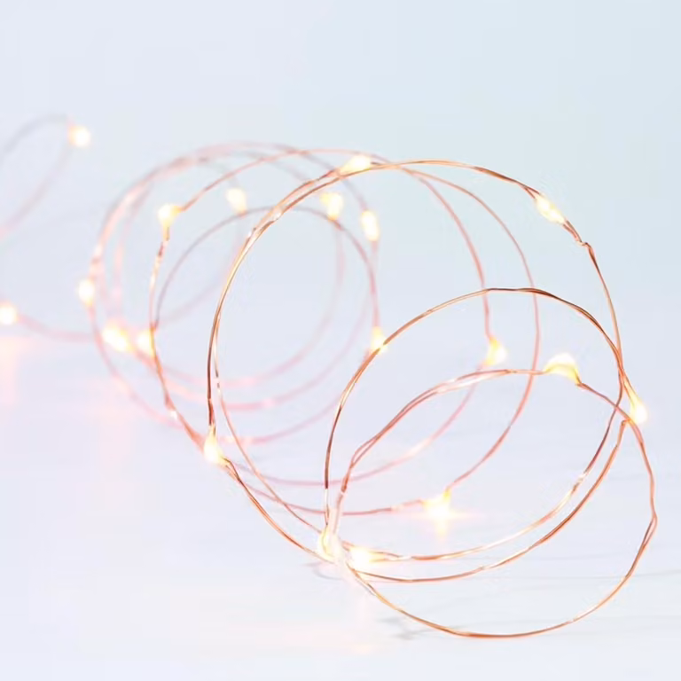 Catena luminosa a LED, 2 metri, filo di rame, luce bianca fredda, per decorazioni