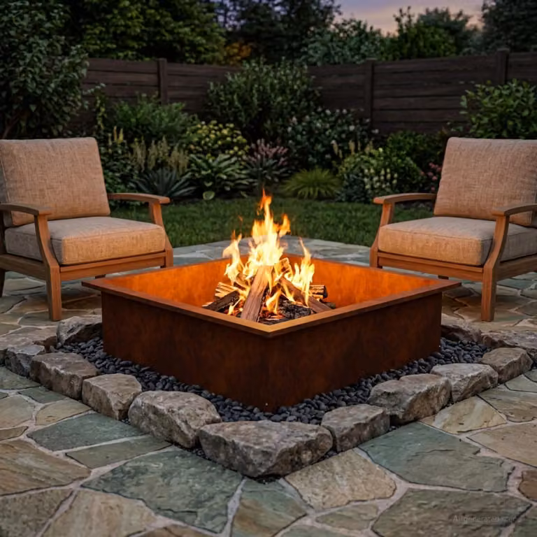 Anello per focolare vidaXL in acciaio Corten color marrone, L: 90 cm, P: 90 cm, H: 25 cm