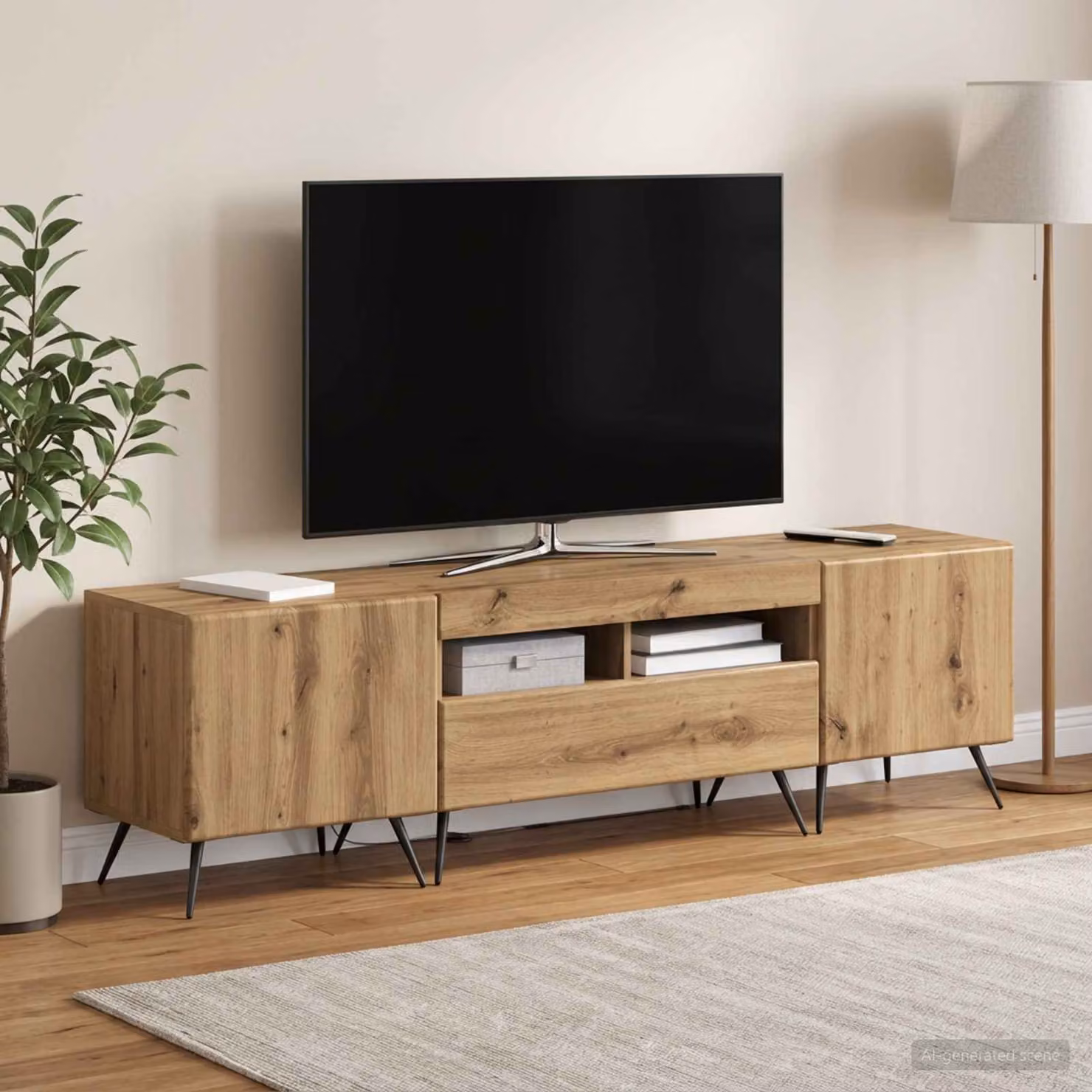 Mobile TV LED vidaXL BREDA in Rovere Artigianale con Illuminazione Integrata e Compartimenti Media, Colore Marrone e Grigio
