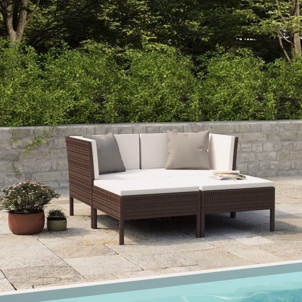 Maison Exclusive - Set da giardino 4 pezzi con cuscini in polyrattan marrone