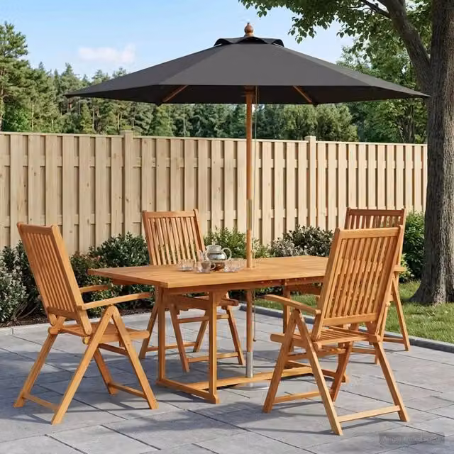 Set da pranzo da esterno vidaXL in legno di acacia con ombrellone, 6 pezzi per 4 persone, colore antracite e marrone – 1