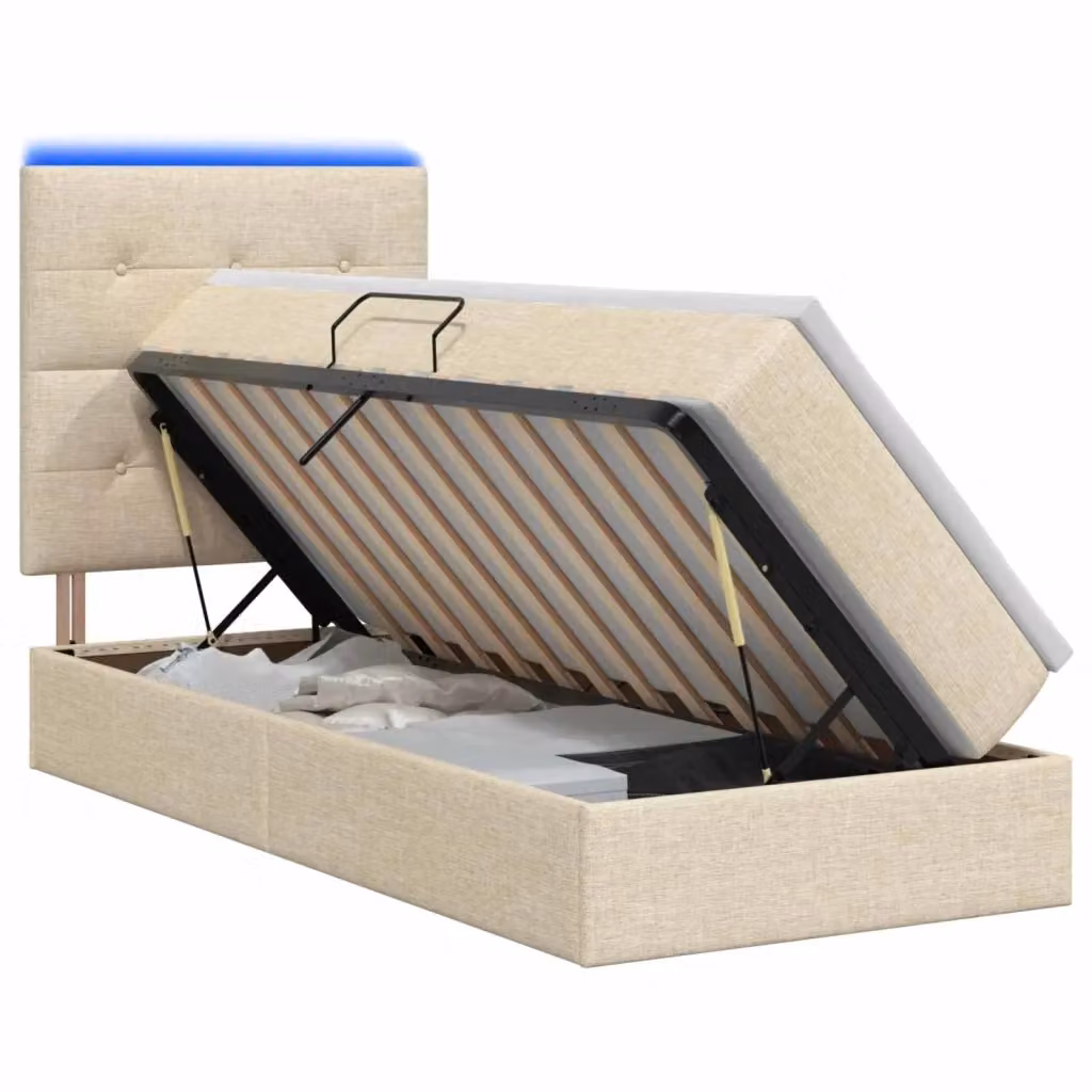Letto con contenitore e illuminazione LED vidaXL, colore beige, con porta USB e materasso, L/P/H: 90 x 190 x 128 cm – 2