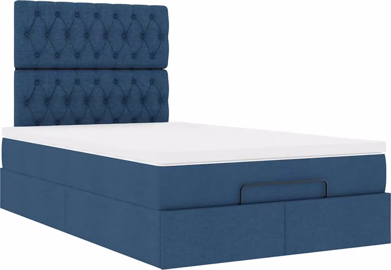 Struttura Letto Pouf con Materasso Blu 120x200 cm in Tessuto