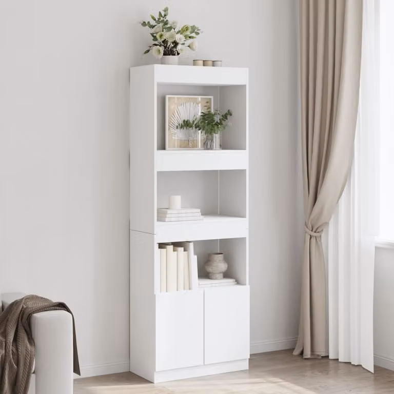 Credenza bianca vidaXL con ante a battente e ripiani interni in legno, L: 63 cm, P: 33 cm, H: 180 cm