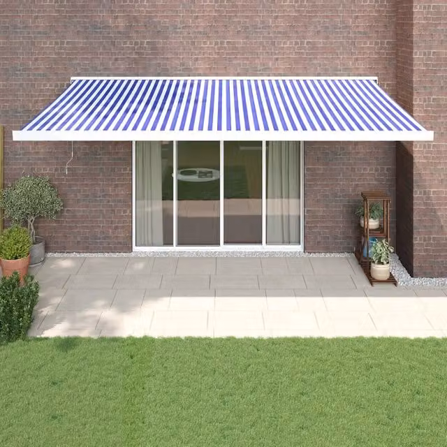 Tenda da Sole Retrattile vidaxl Blu e Bianca in Poliestere e Alluminio L: 500 cm, P: 300 cm