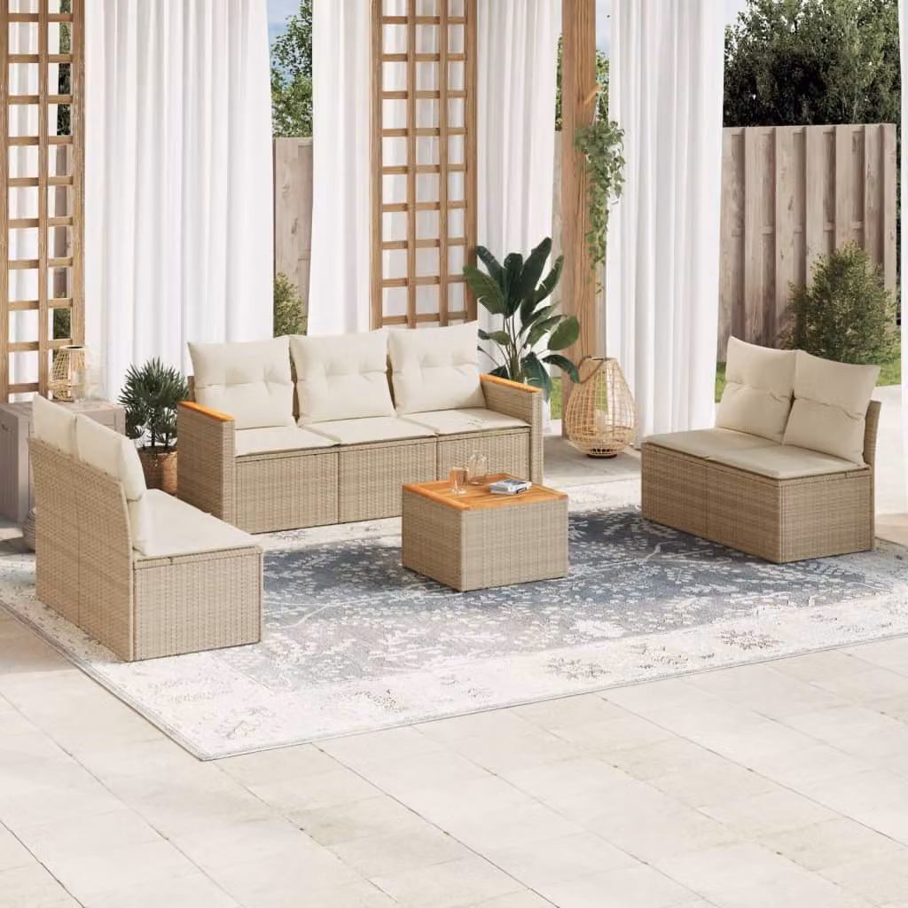 vidaXL Set Divano da Giardino 8 pz a Forma di L con Cuscini Beige e Struttura in Metallo e Polyrattan – 1