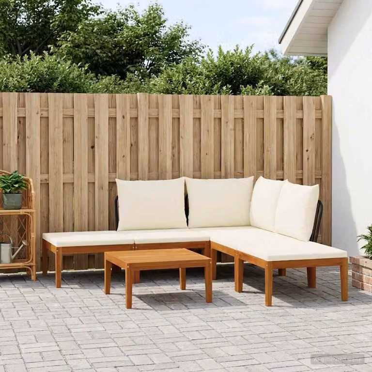 Set da giardino componibile vidaXL in legno di acacia con corda e cuscini, 6 pezzi, colore naturale