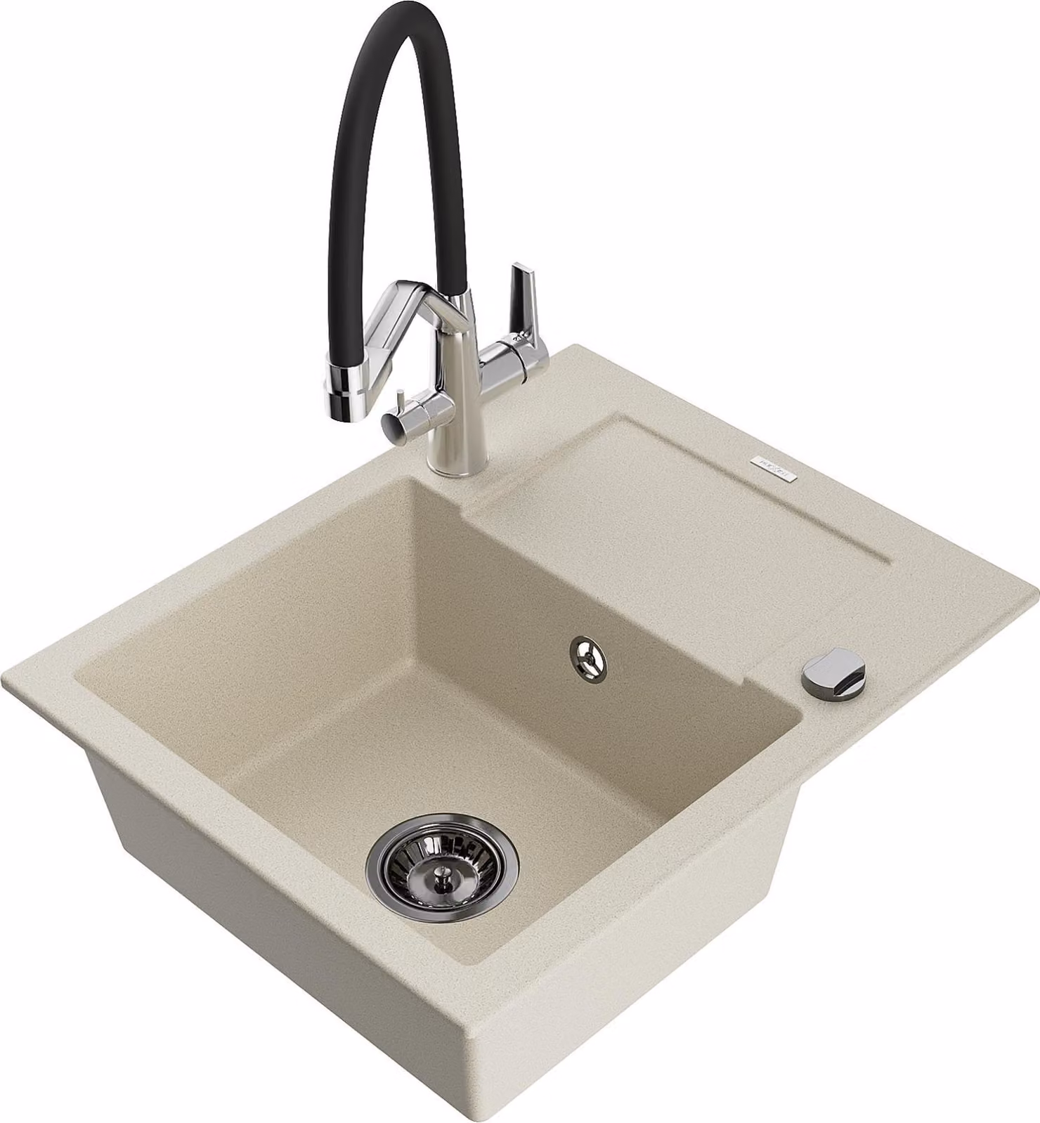Mexen Enzo lavello in granito a 1 vasca con scolapiatti e miscelatore Duo, beige - 6506-69-671701-07-B