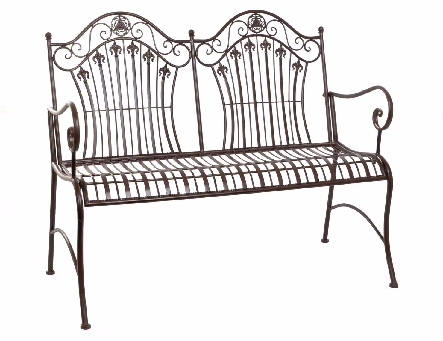 Panchina da giardino Moritz 113 cm in metallo, 2 posti, marrone anticato - Resistente alle intemperie, per giardino, terrazza, balcone, stile rustico