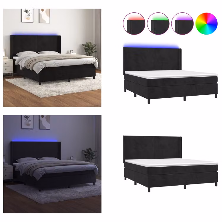 vidaXL Letto a molle con materasso e LED nero 160x200 cm in velluto - Letto a molle - Boxspringbetten - Bett - Betten