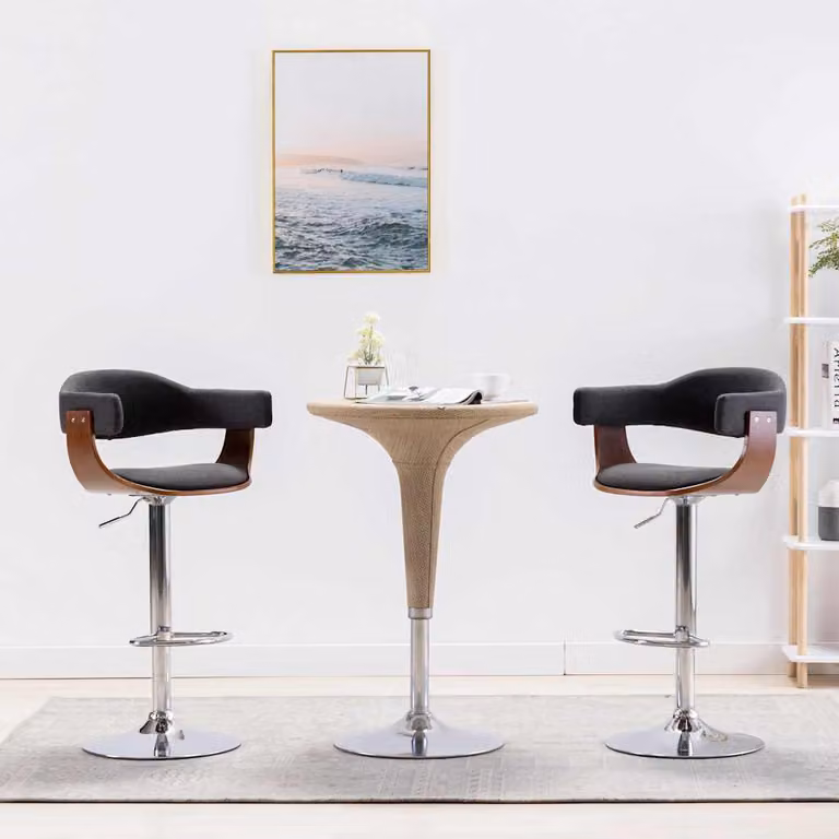Set di 2 sgabelli da bar vidaXL in legno e tessuto grigio e marrone per sala da pranzo