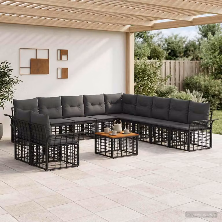 Maison Exclusive - Set da esterno per divano, 12 pezzi, colore nero e grigio scuro, in poliestere