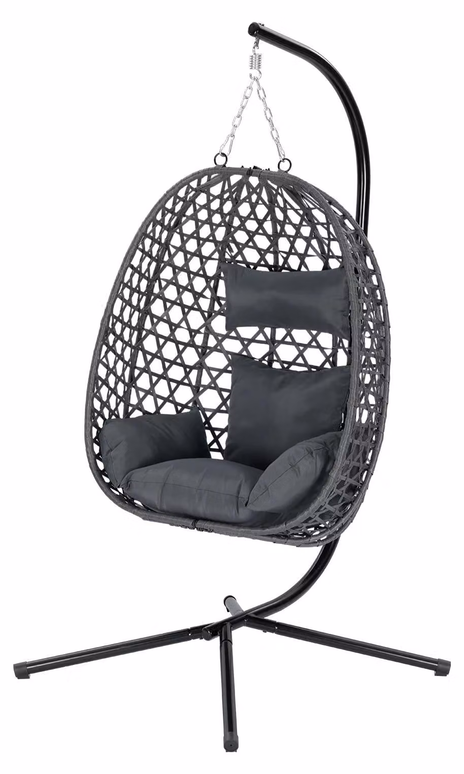 Sedia a dondolo a forma di uovo - Sedia a dondolo con struttura - Cuscino seduta e poggiatesta - Materiale: metallo e rattan in polietilene (PE) - Capacità di carico: 150 kg - Dimensioni: 102 x 100 x 196 cm - Colore: grigio
