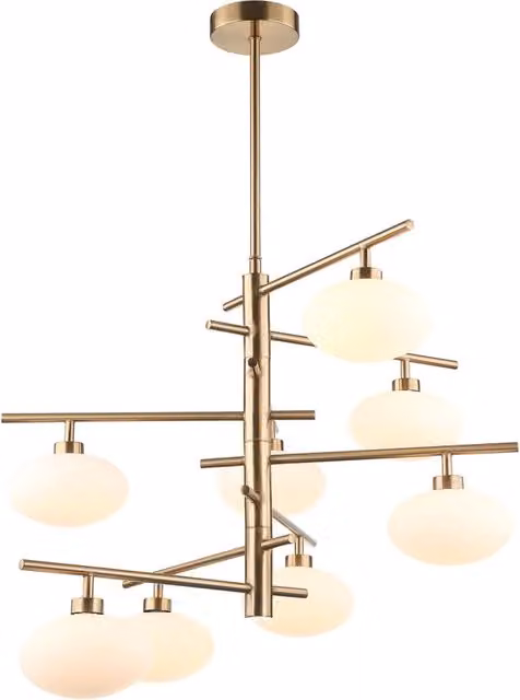 Lampadario moderno Italux Fiorenzo in ottone e vetro bianco con 8 lampadine G9 – 1